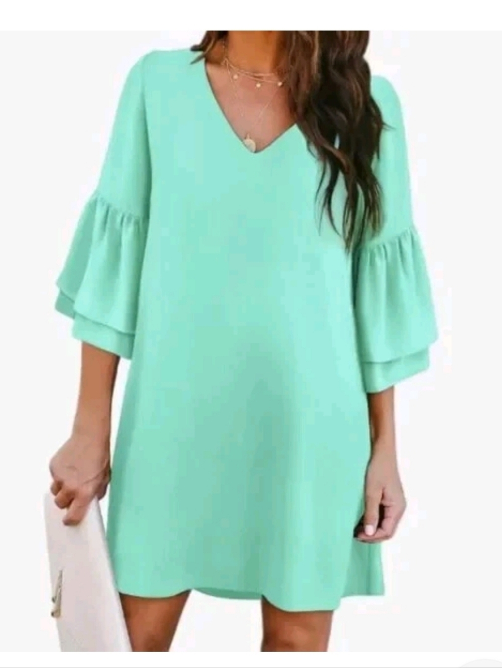 Flattering Belongsci Mint V-Neck Mid Sleeve Pull On Mini Dress Medium Croquette